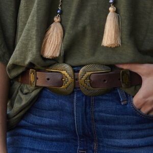 NWT// Winslow // Brown Leather Belt with Gold Buckles